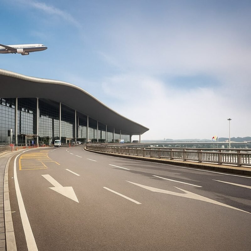Dholera International Airport Terminal with Airplane in Flight